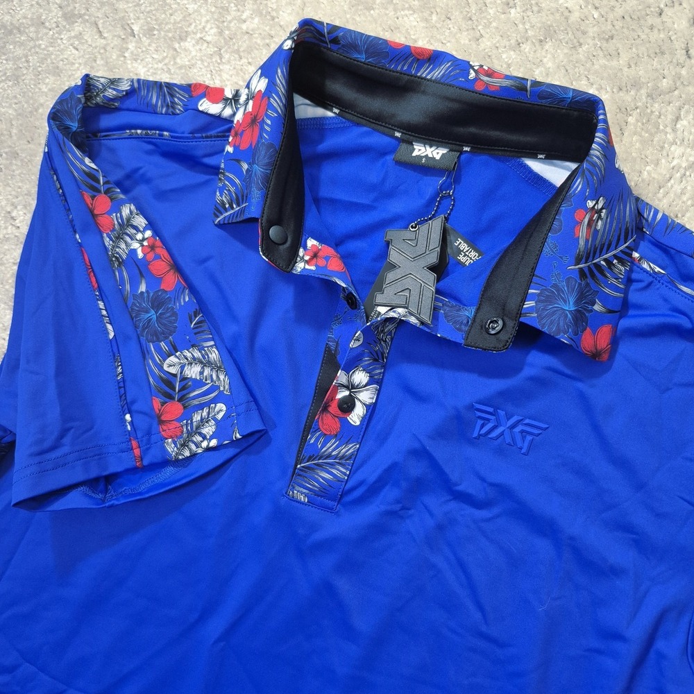 PXG Performance Polo Shirt Mens Small Blue Floral Parsons Xtreme Aloha Golf New